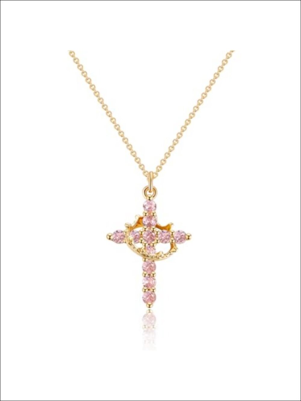 14K Gold Plated Cross Necklace 18+2 Inch Cable Chain Pendant